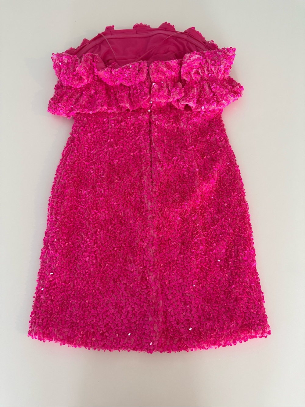 Allison + Kelly Pink Ruffle Strapless Sequin Mini Dress Party Cocktail Sz M - Picture 4 of 7